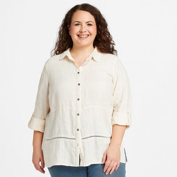 Isaac Mizrahi Live! Bridgehampton Linen Tunic with Lace Trim - White, Size XL - Picture 1 of 9